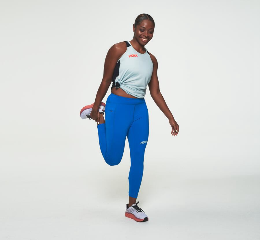 Pantalones Hoka One One Mujer Azules - Performance Crop Tight - ROAD01394